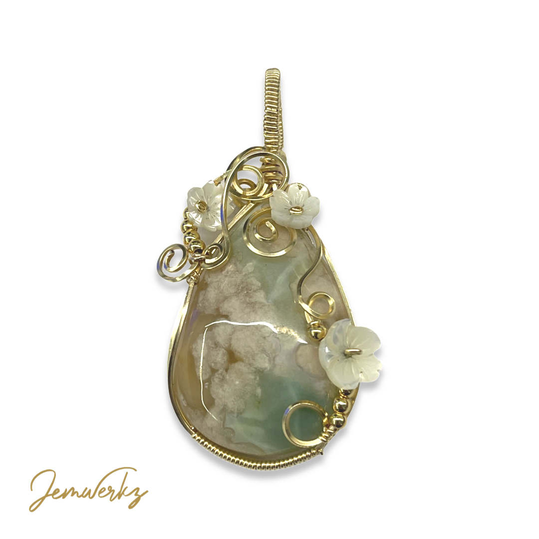 SERAPHINA - Sakura Agate Wire-wrapped Pendant