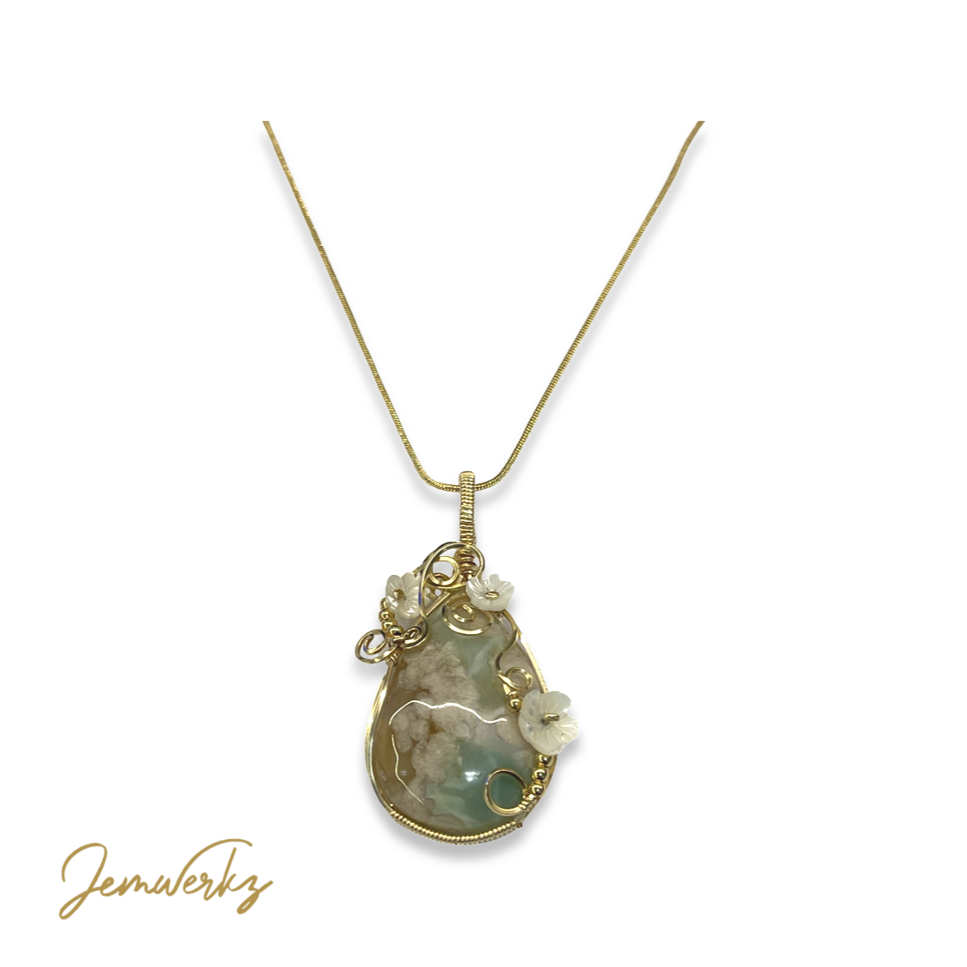 SERAPHINA - Sakura Agate Wire-wrapped Pendant