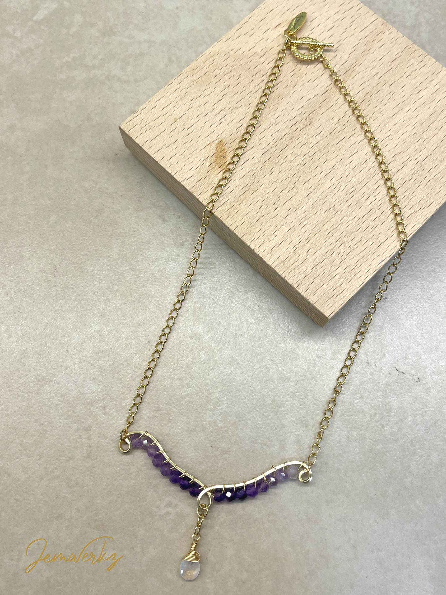ALAIN - Ombre Faceted Amethyst with Dangling Moonstone Teardrop Necklace