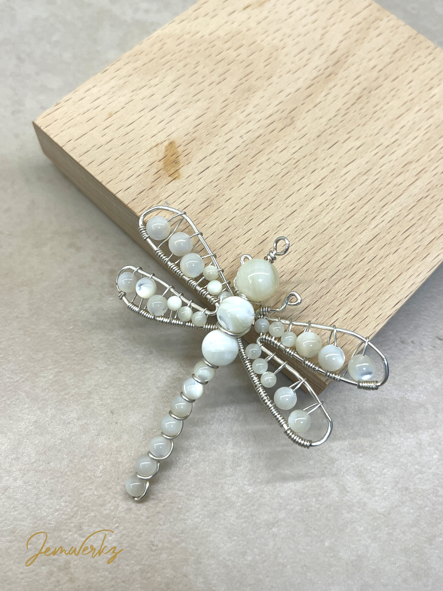 MASHA - Mother-of-Pearl Dragonfly Wire-Wrapped Pendant