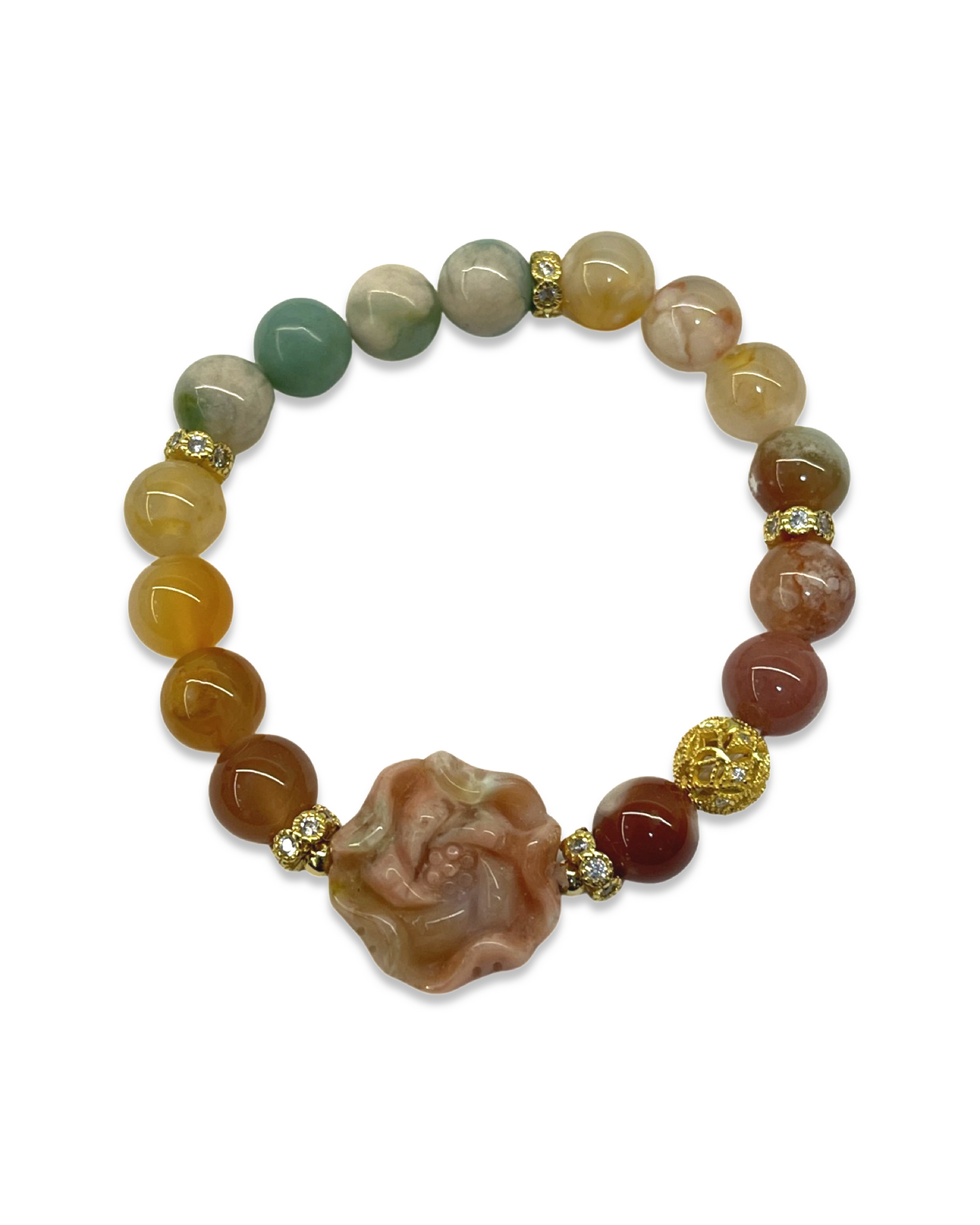 FUYUMI - Sakura Agate Bracelet with Peony Centerpiece