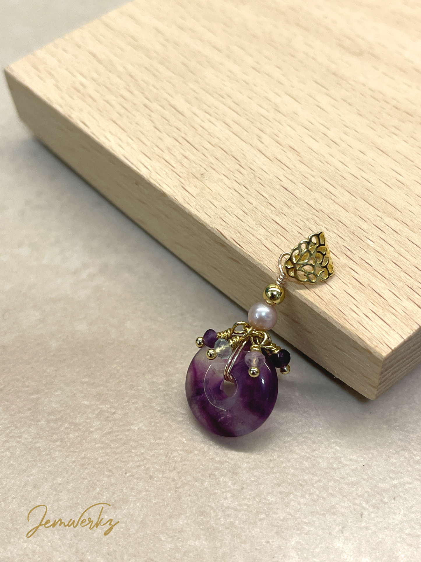 FLEUR - Fluorite Donut with Freshwater Pearl and Fluorite Cluster Pendant