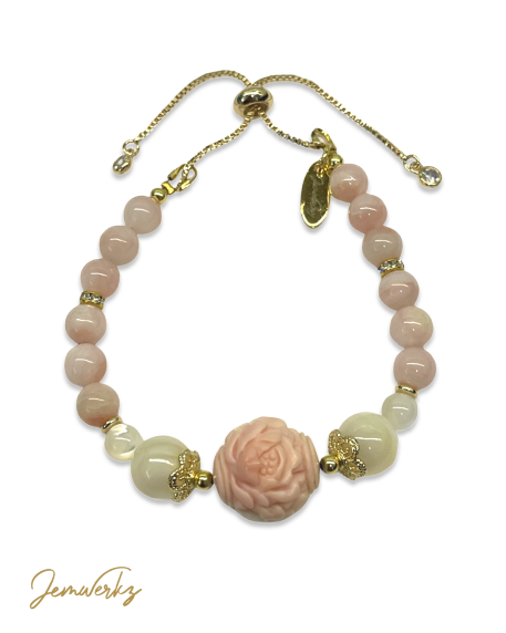 QUINLYNN - Queen Conch Shell Peony & Phoenix Bead with Pink Opal and Mother-of-Pearl Bracelet