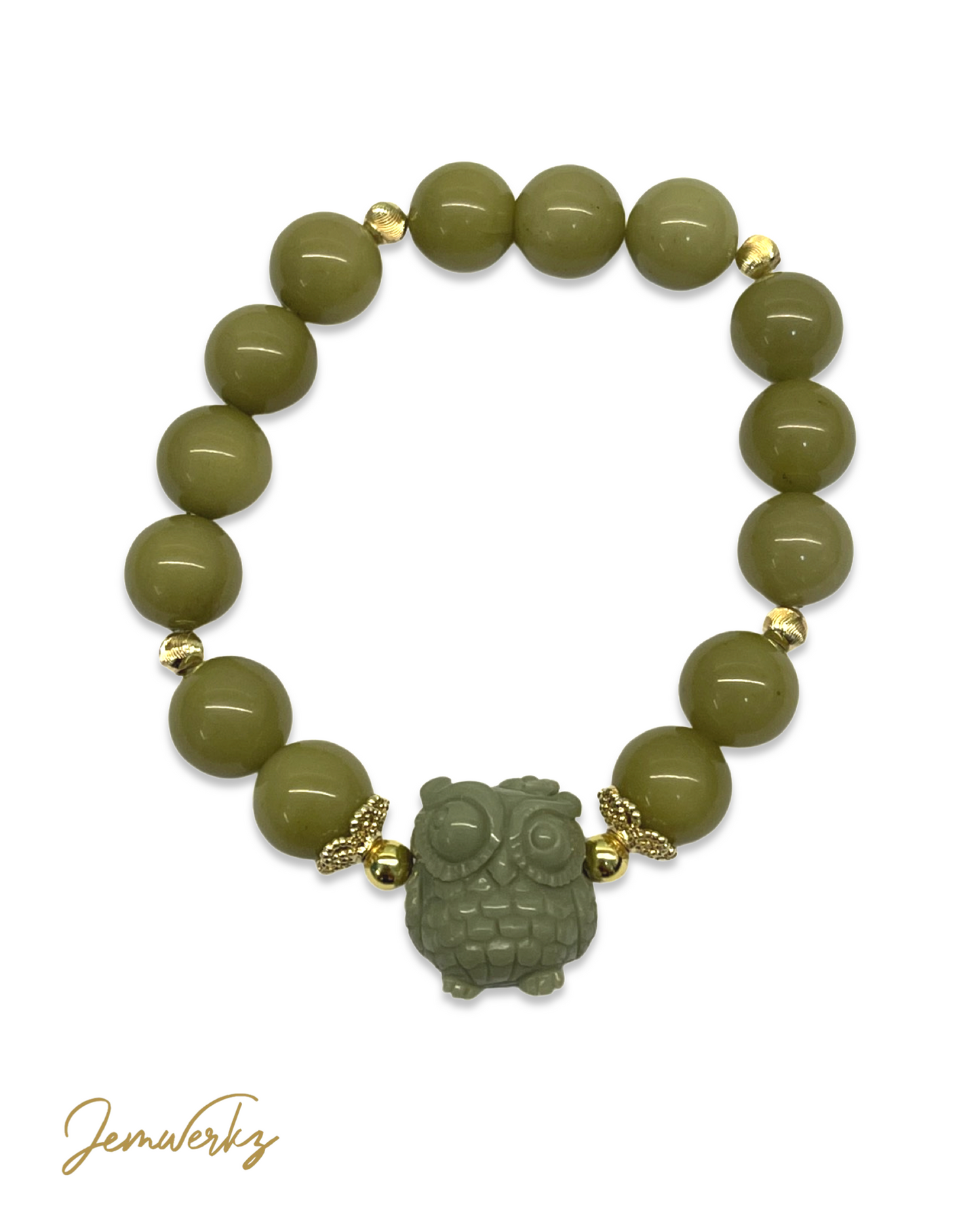ALDIS - Matcha Green Alashan Bracelet with Owl Charm