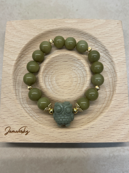 ALDIS - Matcha Green Alashan Bracelet with Owl Charm