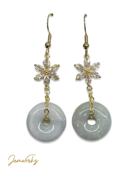 JALYNE 2.0 - Jade Donut with Zircon Flower Charm Earrings