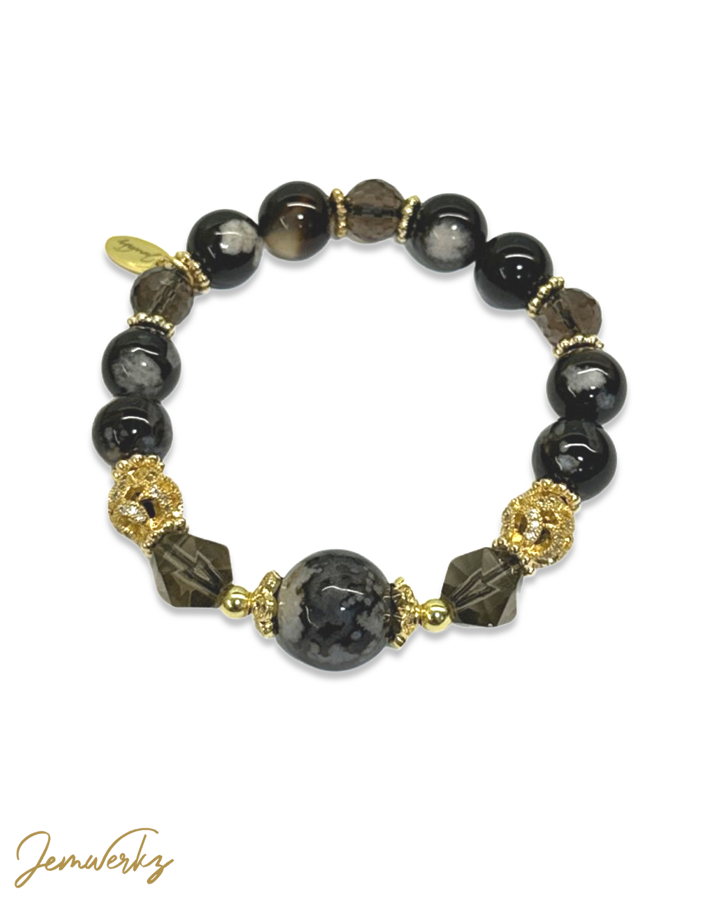 SYBIL - Black Sakura Agate and Faceted Smoky Quartz Bracelet