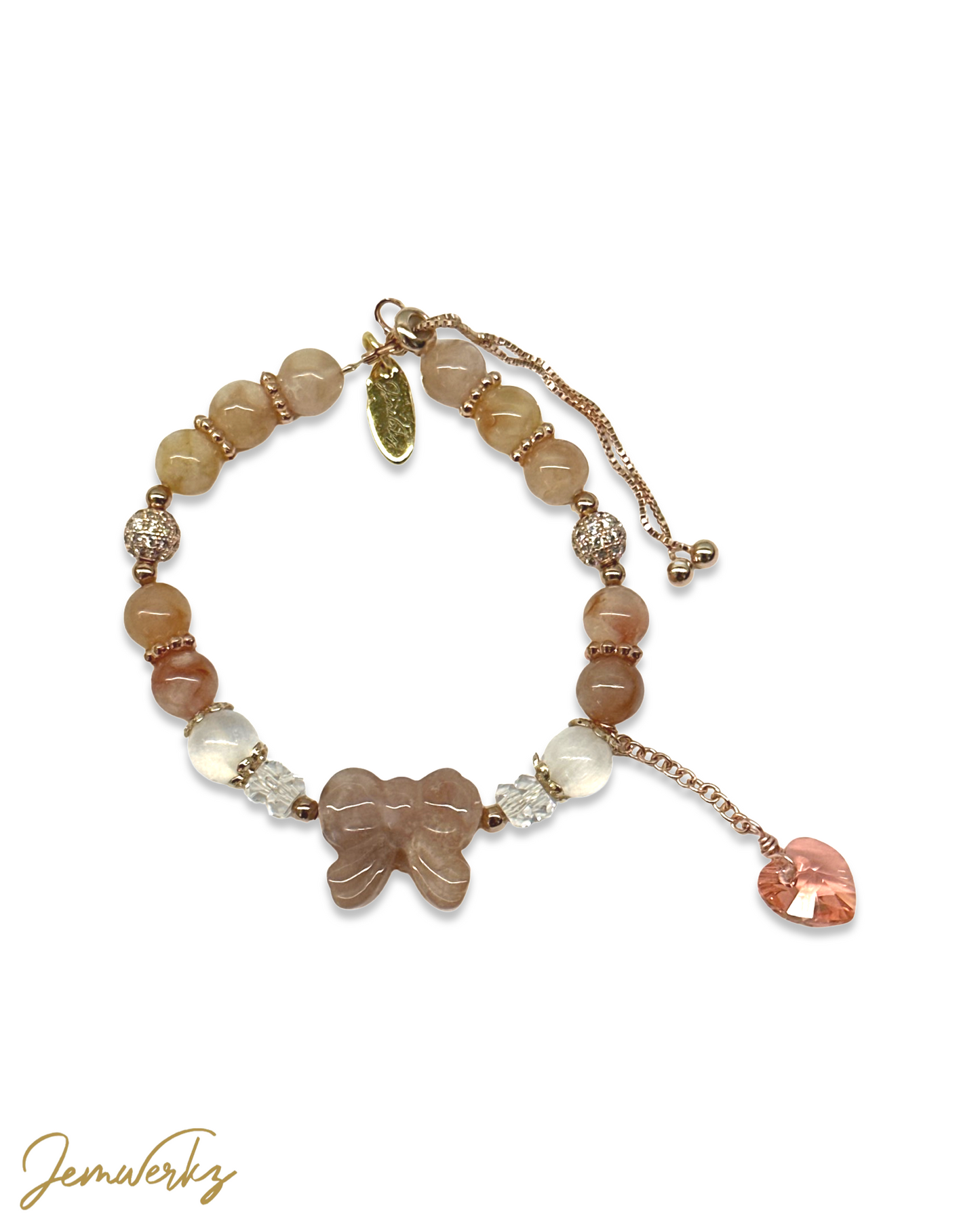 SARI - Sakura Agate Ribbon with Faceted Clear Quartz and Selenite Bracelet