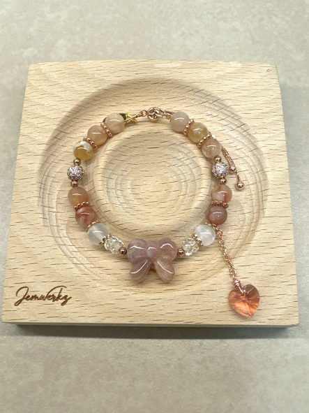 SARI - Sakura Agate Ribbon with Faceted Clear Quartz and Selenite Bracelet