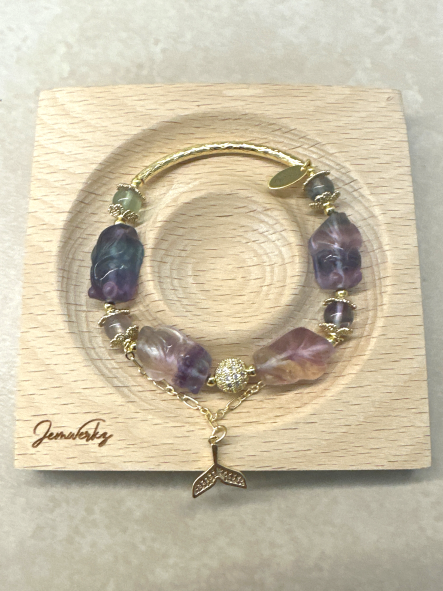 FLORENCE 1.1 - Fluorite Goldfish Half Bracelet with Whale Tail Charm