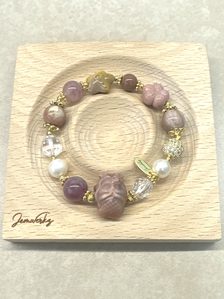 ANJI - Alashan Agate Mermaid Bracelet with Starlight Lavender Rose Quartz, Clear Quartz and Freshwater Pearls (Pink)