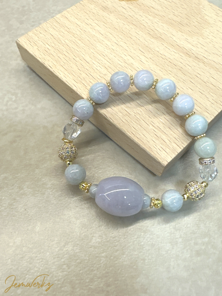 JONDA 1.1 - Lavender Jade Barrel Bracelet with Lavender Jade and Clear Quartz