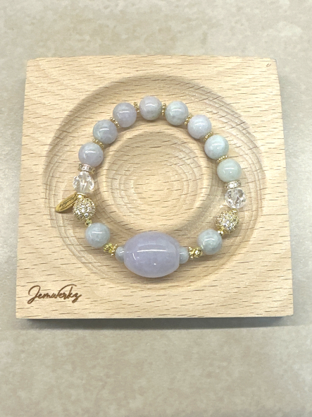 JONDA 1.1 - Lavender Jade Barrel Bracelet with Lavender Jade and Clear Quartz