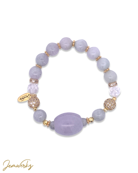 JONDA 1.1 - Lavender Jade Barrel Bracelet with Lavender Jade and Clear Quartz