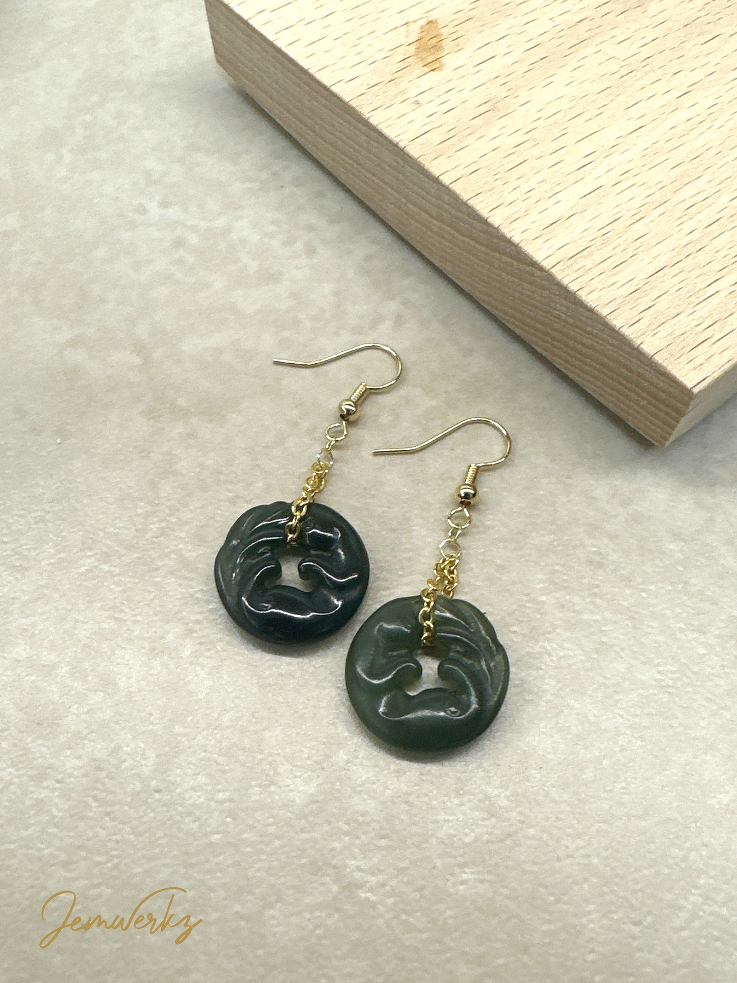 JURINA - Nephrite Jade 9-Tailed Fox Donut Earrings