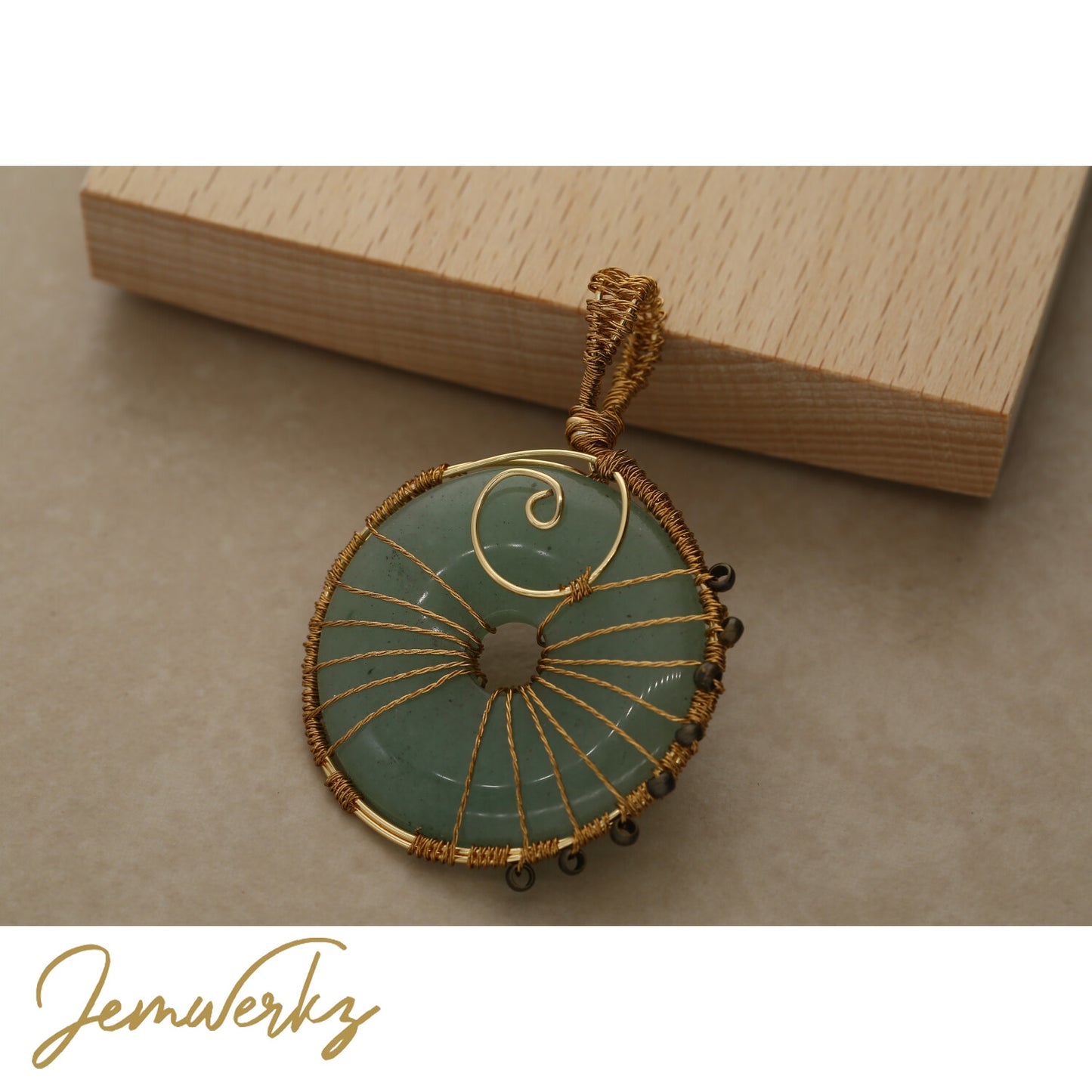 GERI - Green Aventurine Donut Wire-wrapped Pendant