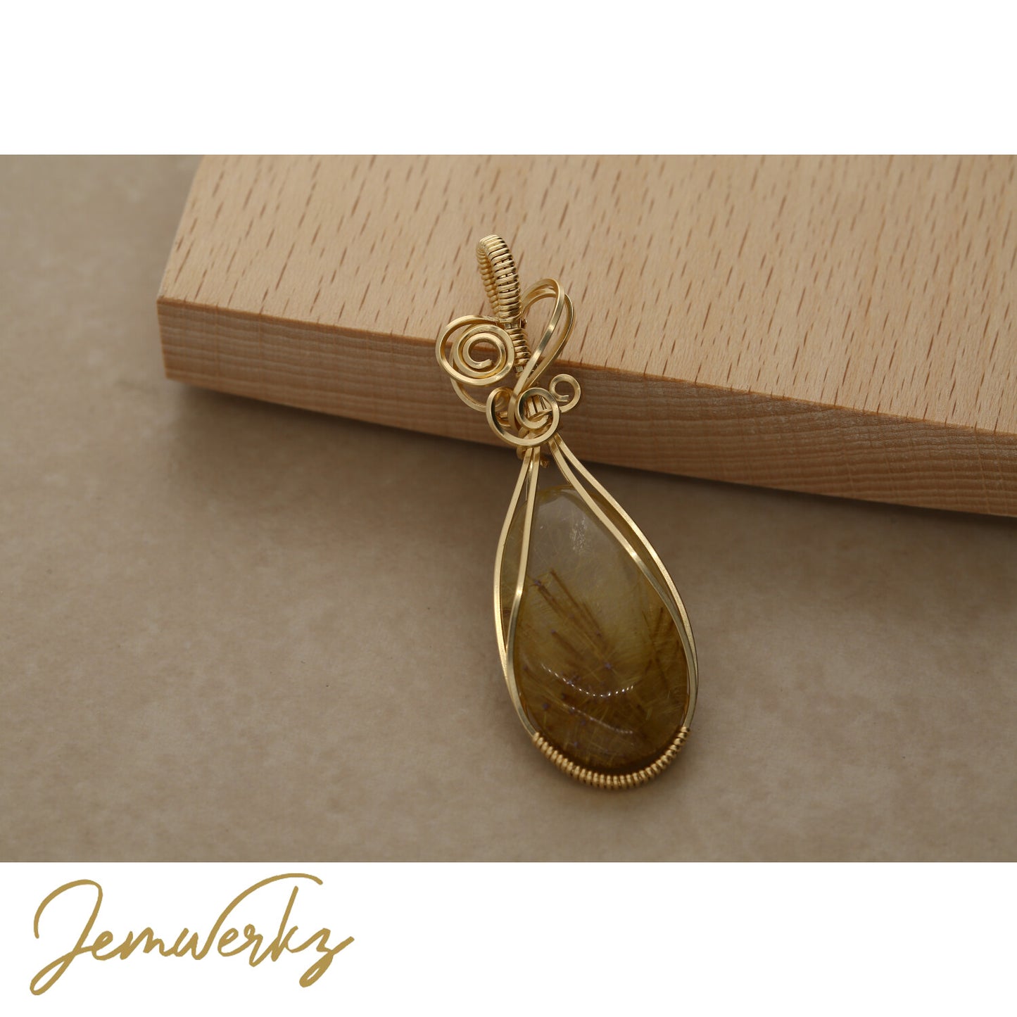 GIVERNY - Gold Rutilated Quartz Wire-wrapped Pendant
