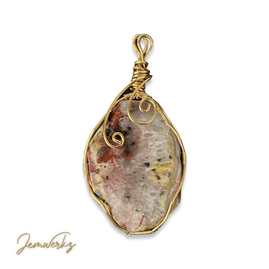 CARA - Crazy Lace Agate Wire-wrapped Pendant