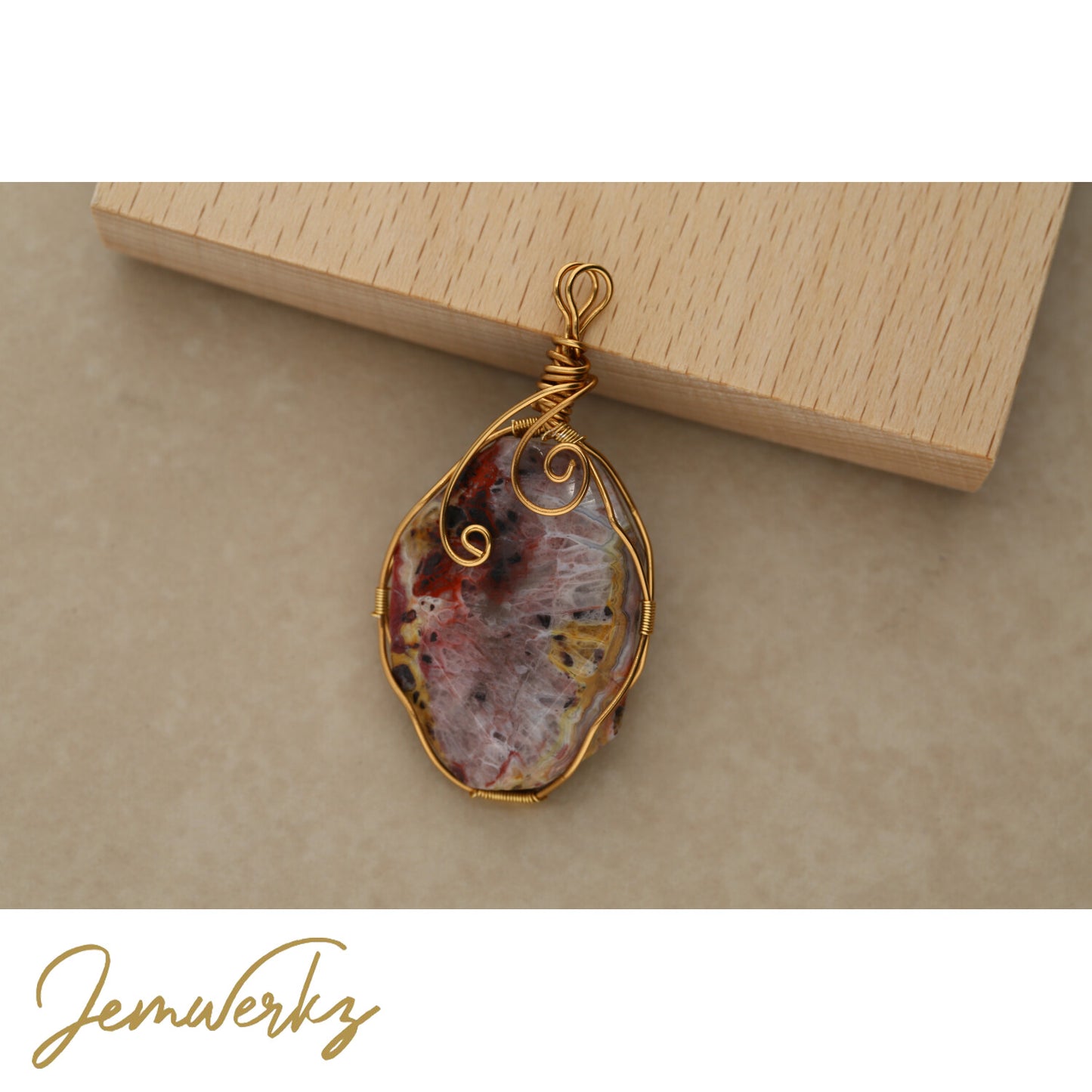 CARA - Crazy Lace Agate Wire-wrapped Pendant