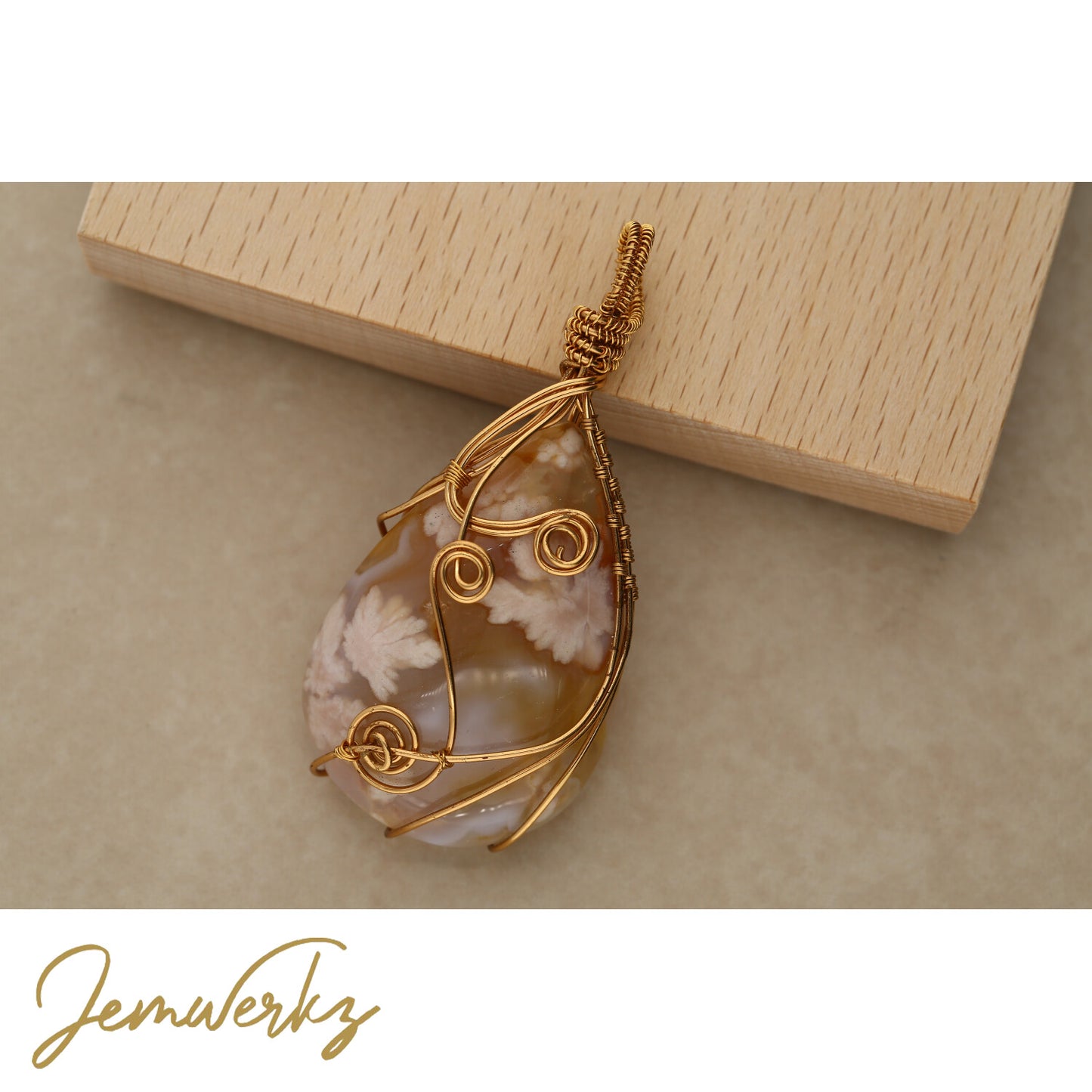 SHAYLA - Sakura Agate Wire-wrapped Pendant