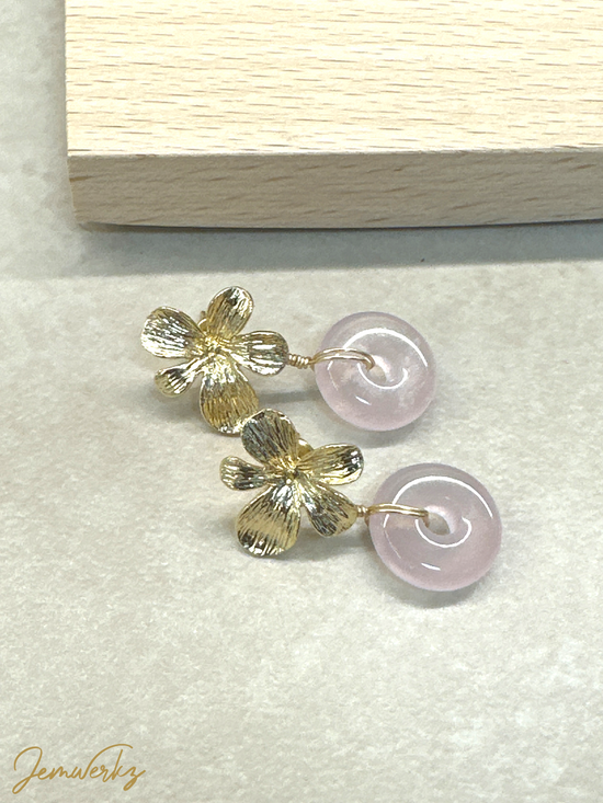 RUMIE - Rose Quartz Donut Flower Earstud Earrings
