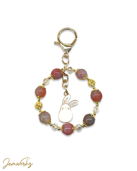 YESENIA - Yan Yuan Agate with Faceted Clear Quartz and Bunny Bag Charm