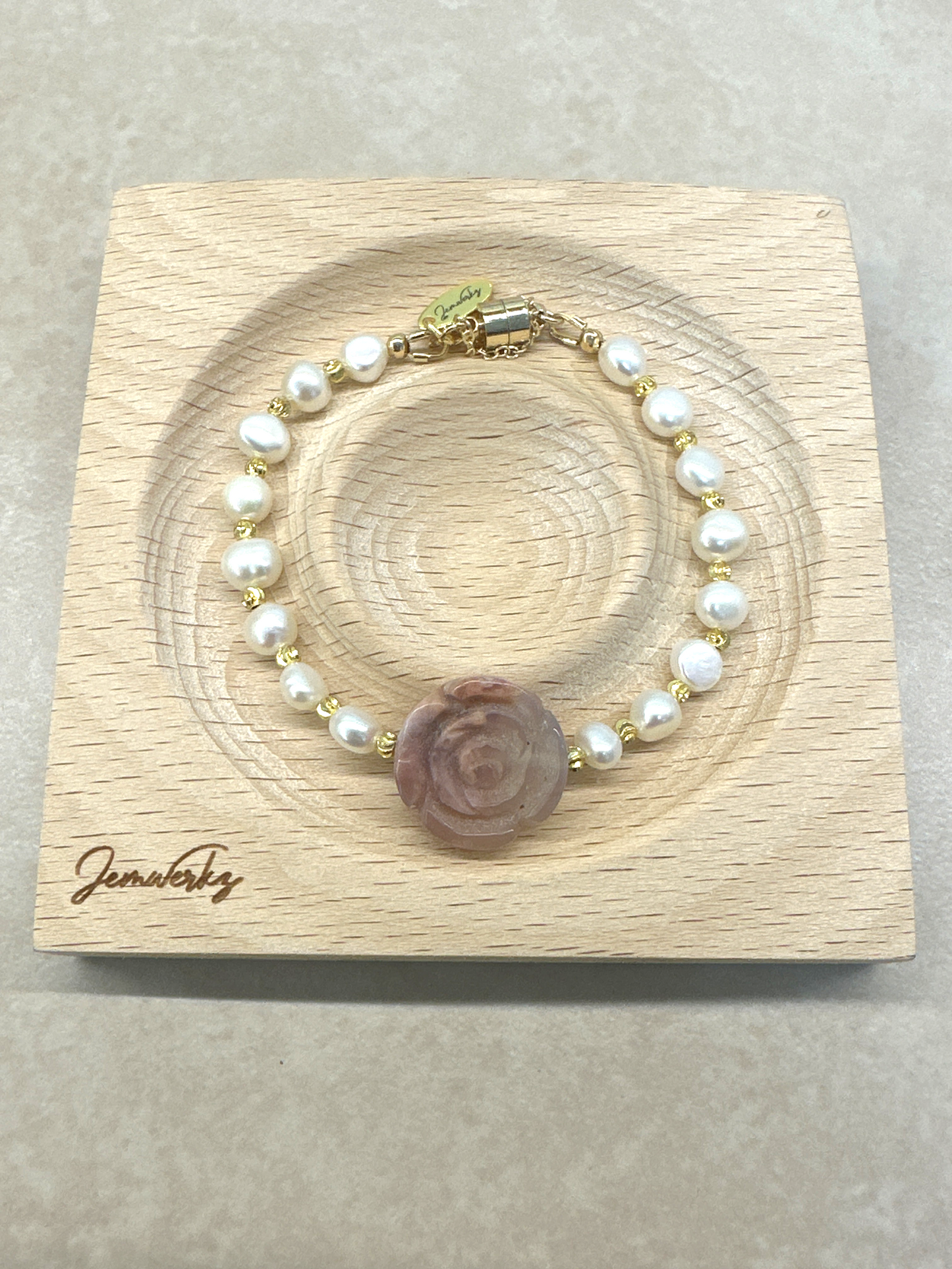 SALLY - Sakura Agate Rose and Freshwater Pearls Bracelet