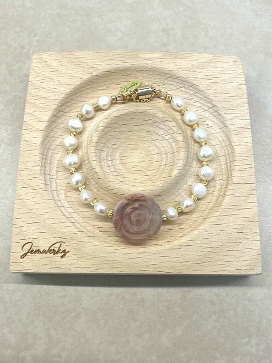 SALLY - Sakura Agate Rose and Freshwater Pearls Bracelet
