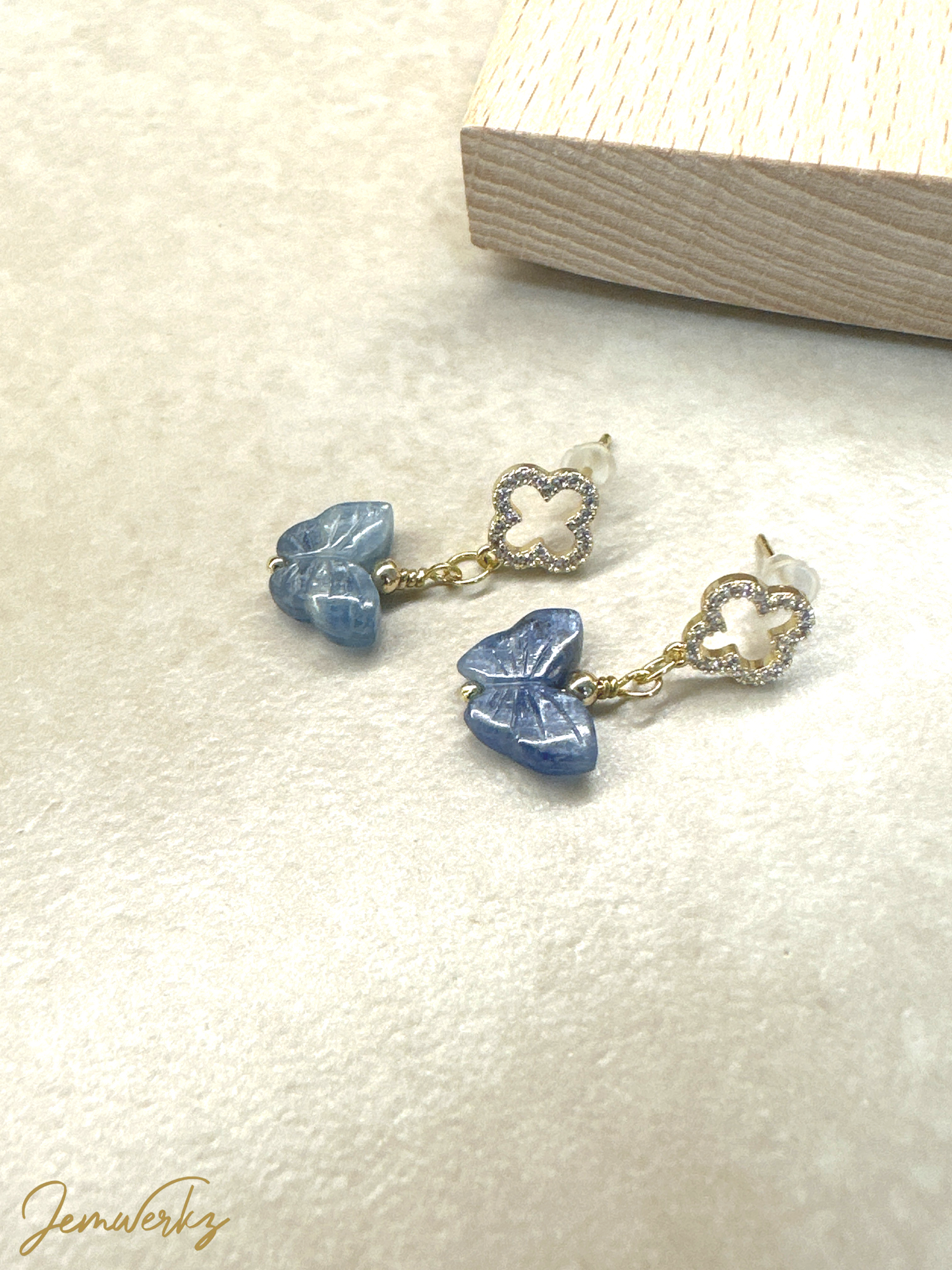 Load image into Gallery viewer, KINSLEIGH - Kyanite Butterflies with Clover Stud Earrings
