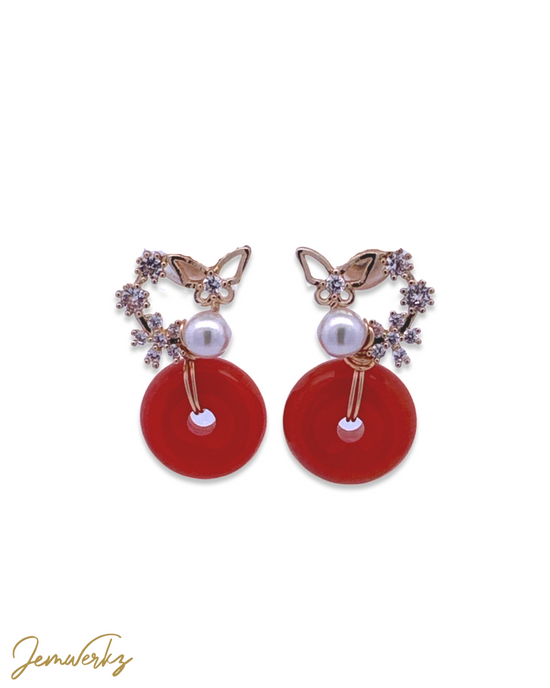 Load image into Gallery viewer, JREAM - Red Jade Donut Earrings
