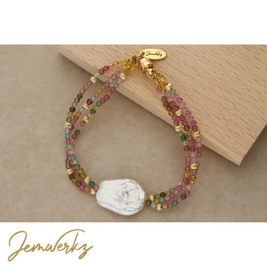 Load image into Gallery viewer, TEIKO - Three Strand Tourmaline and Baroque Pearl Bracelet
