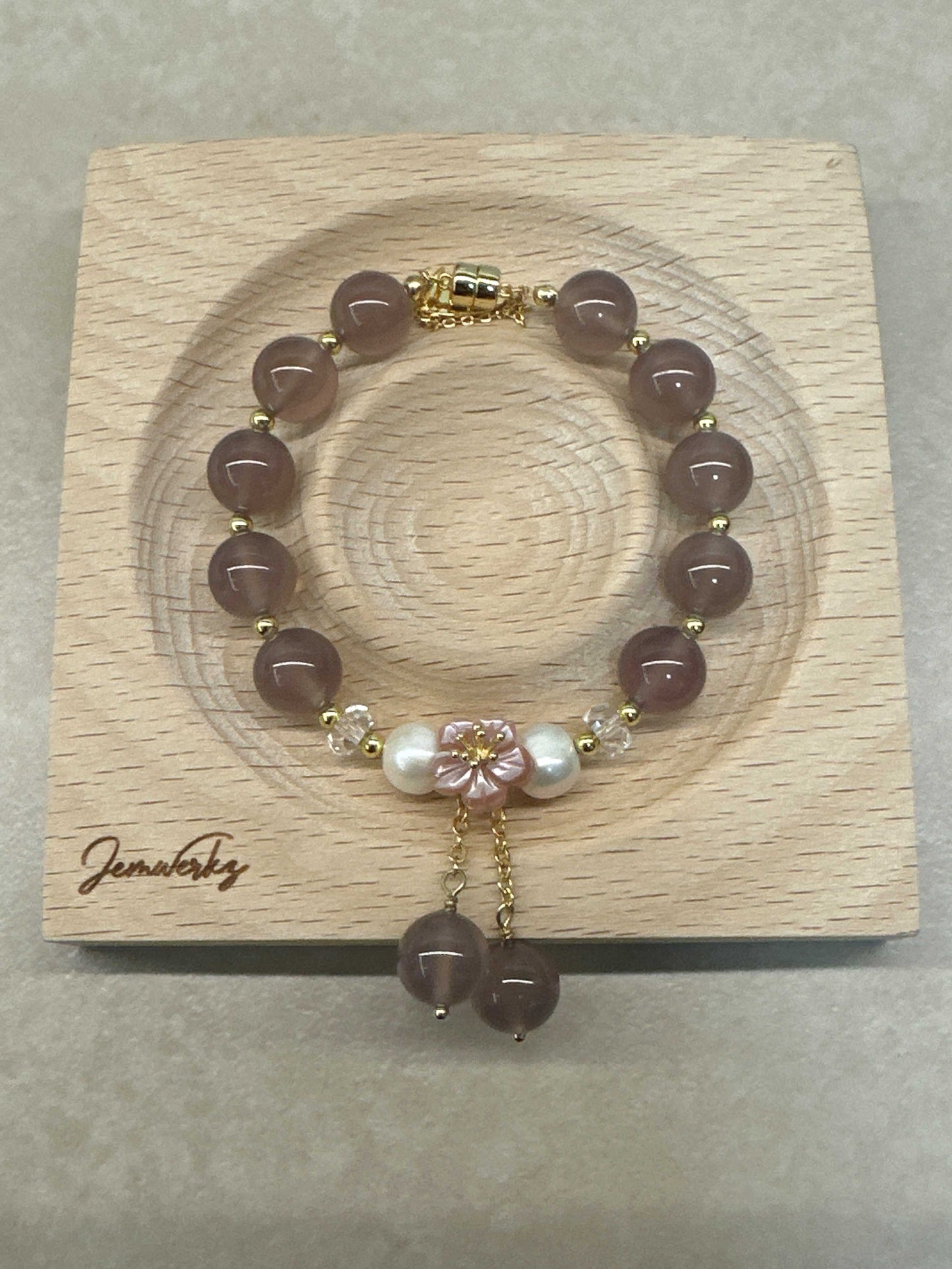 CHIDORI - Purple Chalcedony with Freshwater Pearl and Clear Quartz Bracelet