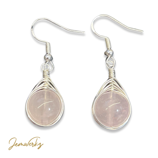 Load image into Gallery viewer, RUBI - Magdascar Rose Quartz Wire-wrapped Earrings
