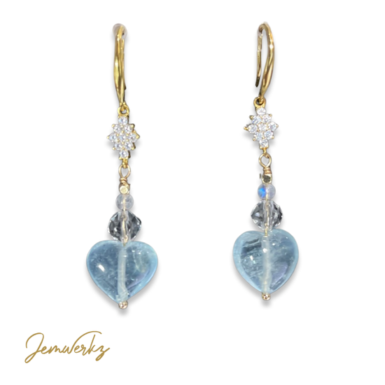 Heart Shaped Earrings | Aquamarine Earrings | Jemwerkz