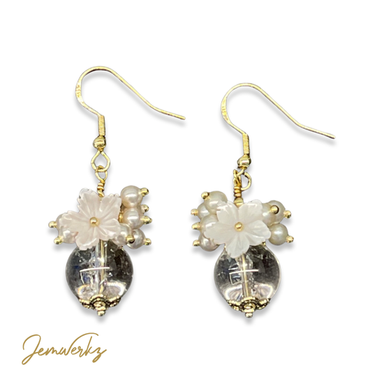 CARMEN - Clear Quartz and Freshwater Pearls Cluster Earrings