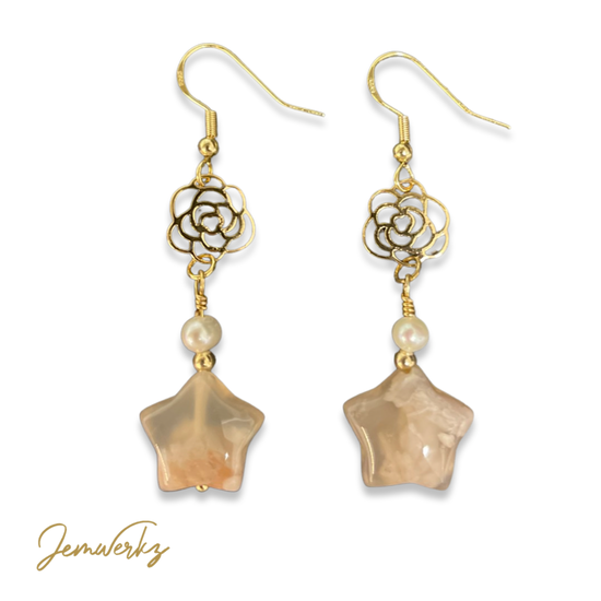 Load image into Gallery viewer, SOFIE 1.0 - Sakura Agate Star and Freshwater Pearls Earrings
