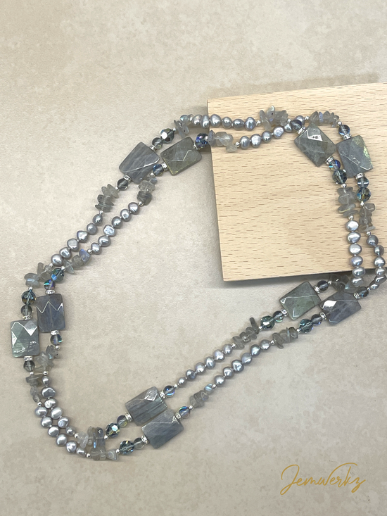 LAURYN - Labradorite and Freshwater Pearls Endless Necklace