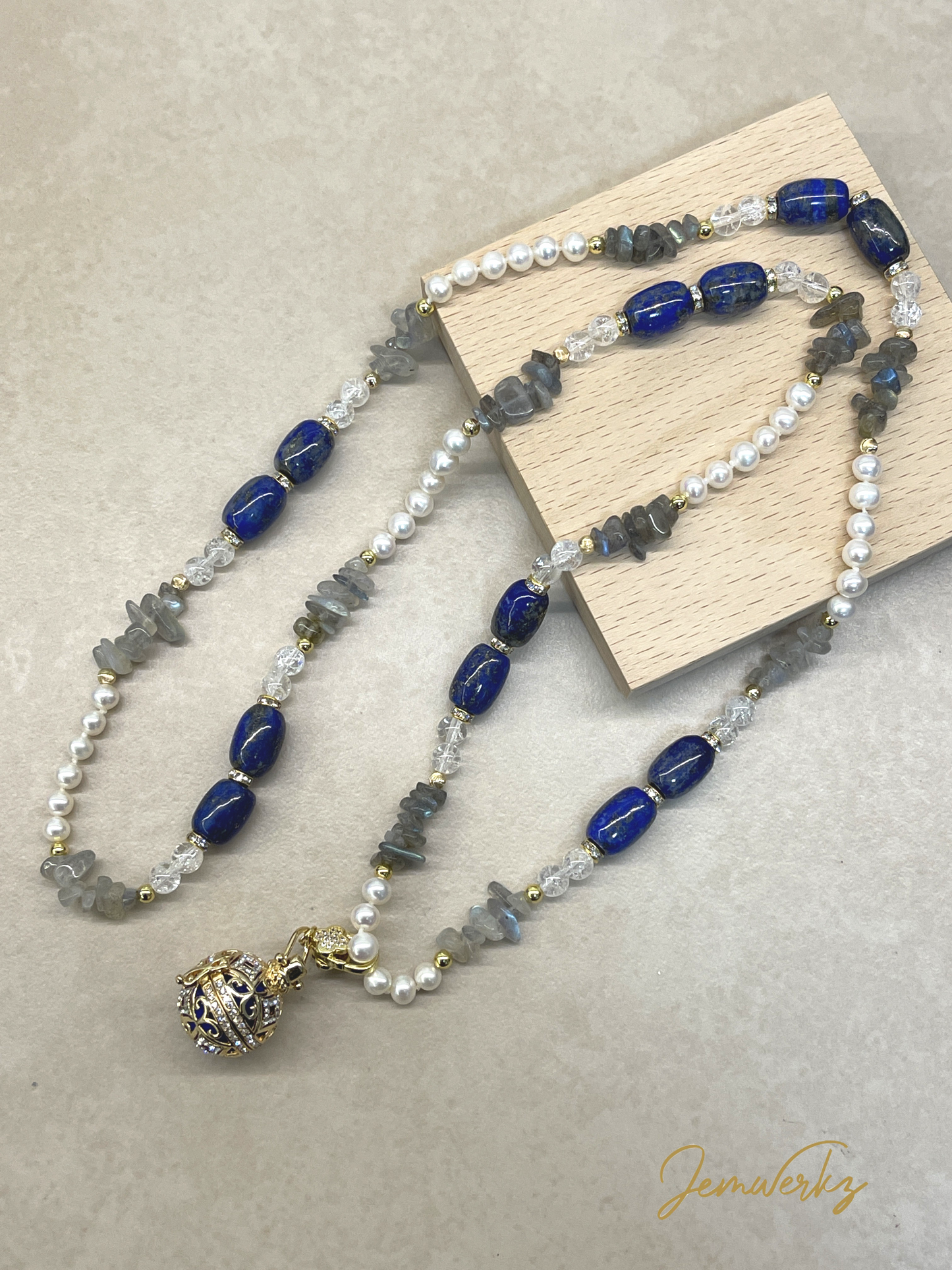 LUELLA - Lapis Lazuli and Aroma Ball Endless Necklace
