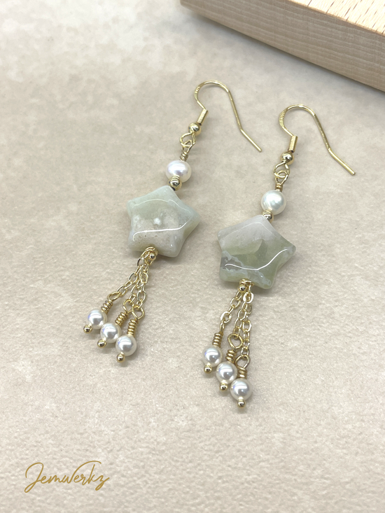 SOFIE 2.0 - Sakura Agate Star and Freshwater Pearls Earrings