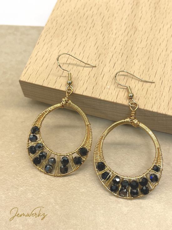 SAHARI - Wire-wrap Swarovski Black Crystals Earrings