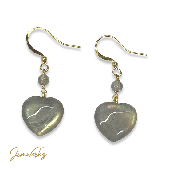 Load image into Gallery viewer, LEIA 1.2 - Labradorite Heart Earrings
