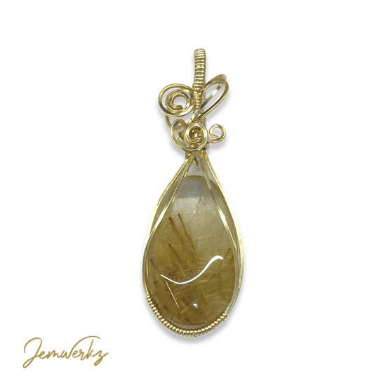 GIVERNY - Gold Rutilated Quartz Wire-wrapped Pendant
