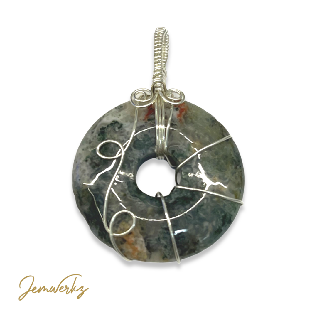 Load image into Gallery viewer, MALORY - Moss Agate Donut Wire-wrapped Pendant
