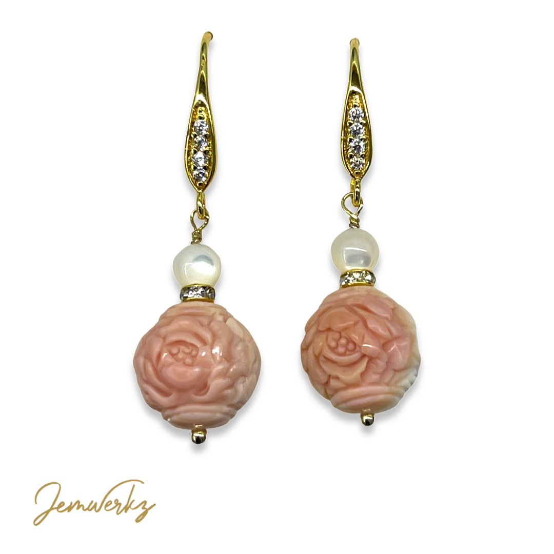 Load image into Gallery viewer, QIANA - Queen Conch Shell Peony / Tulip Mother-of-Pearl Earrings
