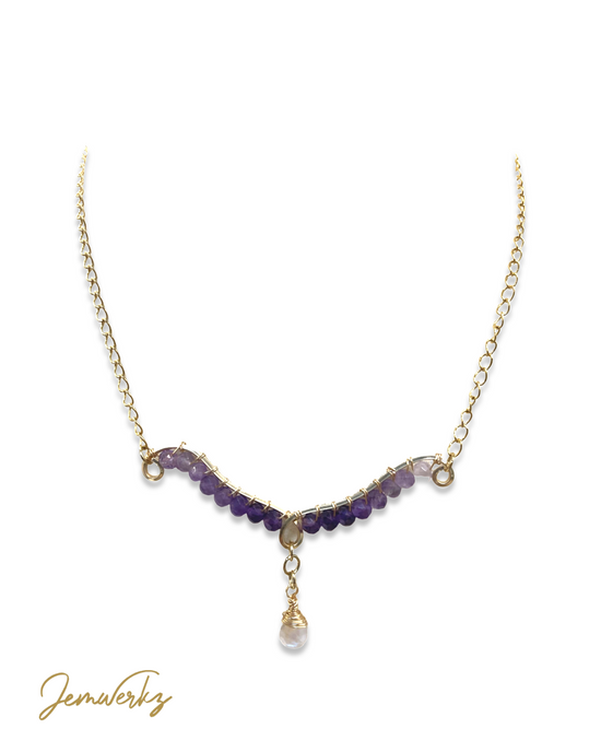 ALAIN - Ombre Faceted Amethyst with Dangling Moonstone Teardrop Necklace
