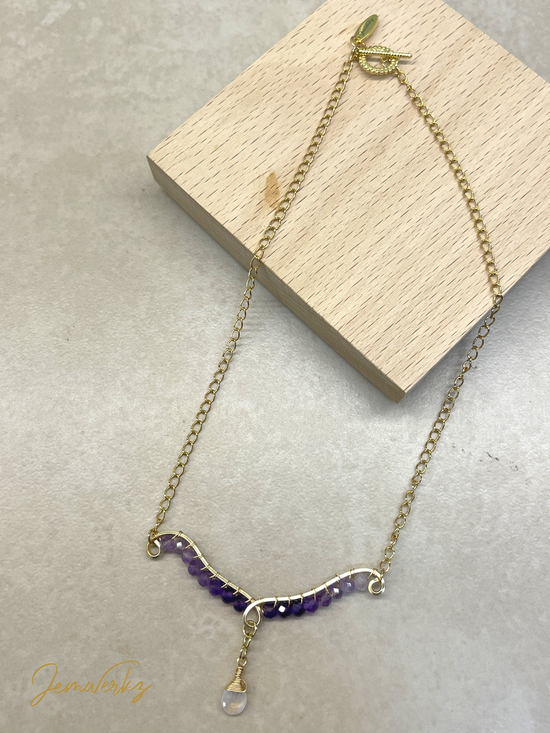 Load image into Gallery viewer, ALAIN - Ombre Faceted Amethyst with Dangling Moonstone Teardrop Necklace
