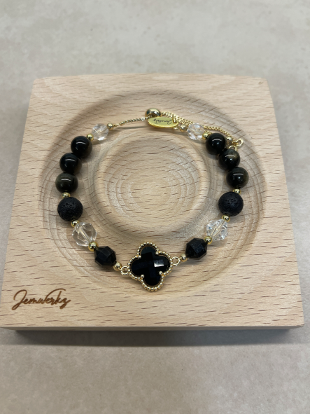 ORION - Black Tourmaline, Lava Stone, Obsidian, Clear Quartz and Black Clover Centrepiece Bracelet