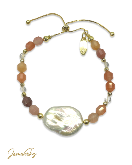 YVETTE - Faceted Yan Yuan Agate, Faceted Clear Quartz with Baroque Pearl Bracelet
