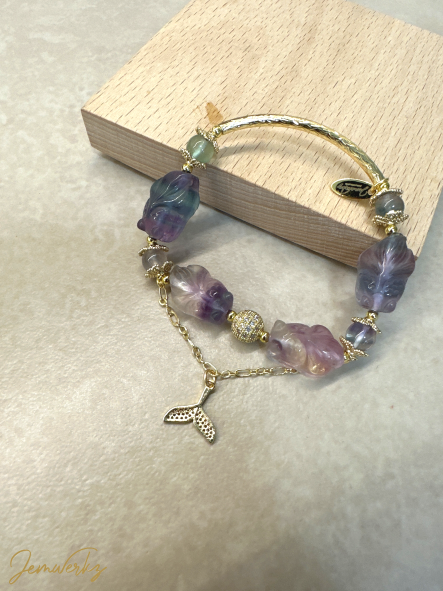 FLORENCE 1.1 - Fluorite Goldfish Half Bracelet with Whale Tail Charm