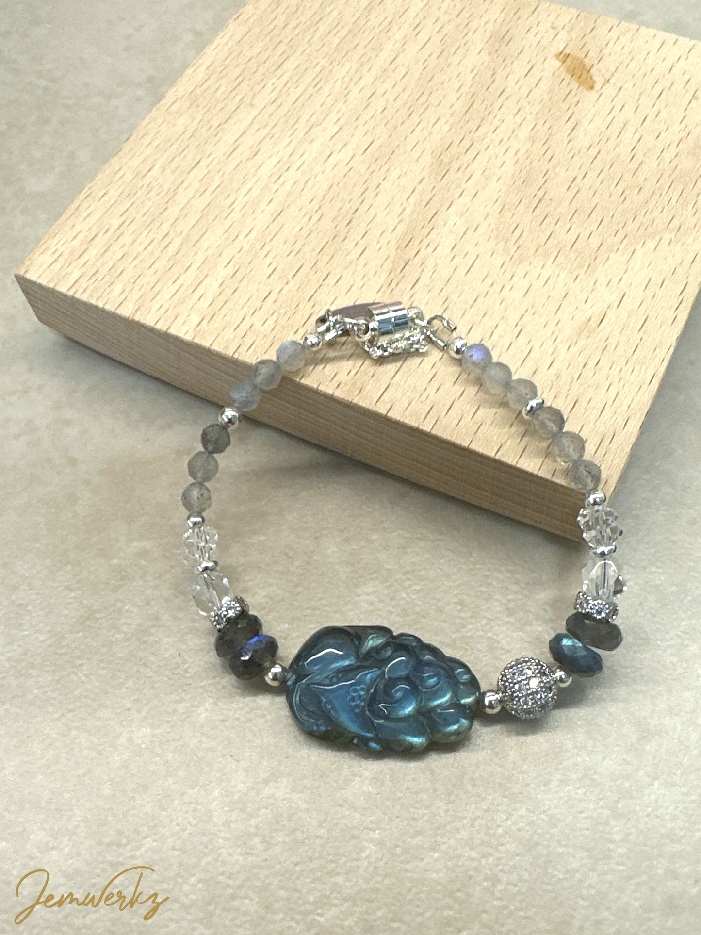 LAVELLE - Labradorite 9-Tailed Fox Bracelet with Faceted Labradorite and Clear Quartz